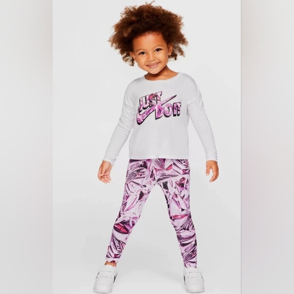 Nike Girls Pink Marble-Print Leggings Sz. 4